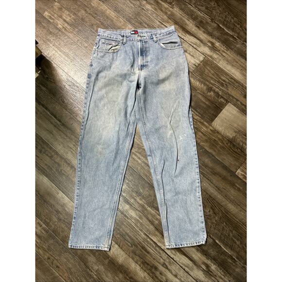 Vintage Tommy Jeans Mens 34x34 Light Wash Denim Flag Y2K 90s Dad Pants - Picture 1 of 9